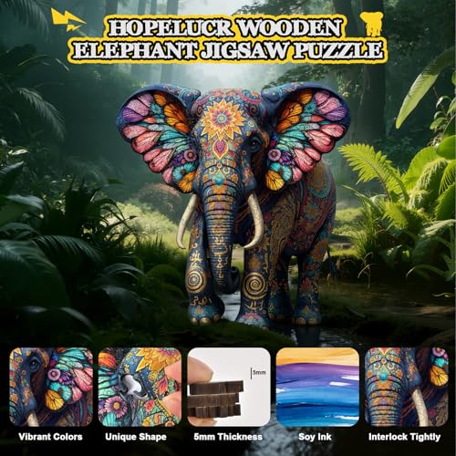 500 Piece Wooden Puzzles for Adults, Elephant Wooden Jigsaw Puzzles for Adults, Unique Animal Shaped Wood Puzzles, Fun Challenging Floral Elephant Puzzle for Friend Family Game Home Decor 17 * 16.2in — view 2