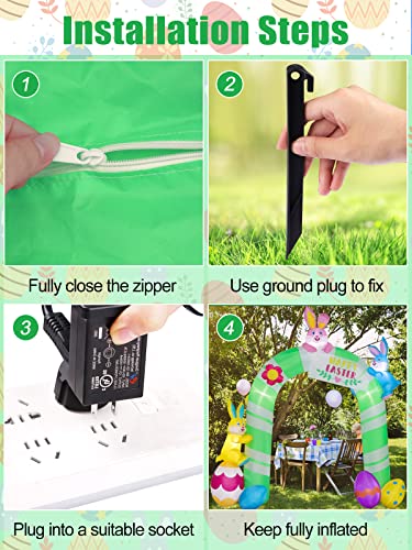 Torokom 9 Ft Tall Easter Inflatables Decorations, Easter Bunny Eggs Inflatable Green Archway Outdoor Decorations With Build-In Led Lights, Happy Easter Blow Up Yard Decorations For Lawn, Garden #TOP6