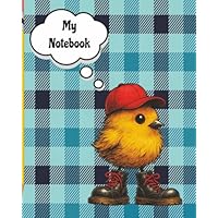 Little Chick In Big Boots School Notebook - 8x10 in - 150 Pages - Turquoise Blue Plaid