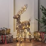 Lights4fun Christmas Indoor Light Up Rattan Reindeer Figure Decoration Warm White LED Battery Operated with Timer 55cm