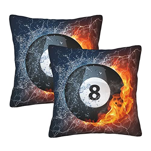 Perinsto Kissenbezüge, Billardball auf Feuer und Wasser, 2er-Set, dekorative Kissenbezüge, weiche Kissenbezüge für Sofa, Couch, Bett, Heimdekoration, 45,7 x 45,7 cm Cover