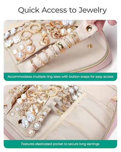 BAGSMART Travel Jewelry Case Jewelry Box Organizers and Storage Earings Holder Organizer for Women for Necklaces, Bracelets, Rings-Pink