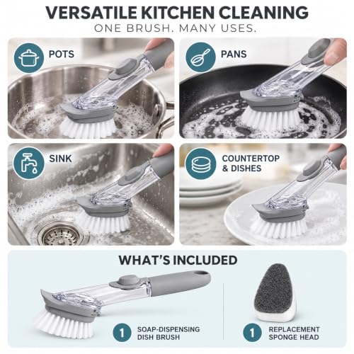 KitchVintalook Dish Wand Brush with Soap Dispenser - Image 5
