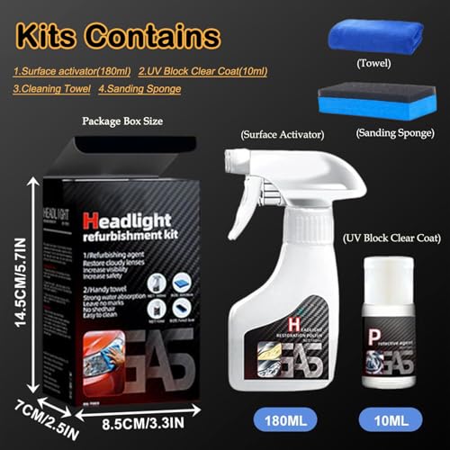 Car Headlight Restoration Polishing Kits Headlamp Repair Kits Car Light Polisher Cleaning Kits Ceramic Coating Spray Shiny Stuff Headlight Cleaner-6.3Fl.Oz - Image 5