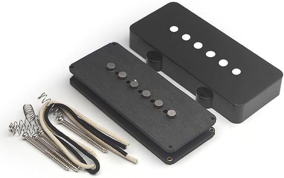 Alnico 5 String Bass Pickup DIY Kit for Jazz Bass, Adjustable Height with Wax Coated Cable, Plastic and Metal Construction for Neck or Bridge Position, BlackQin neck