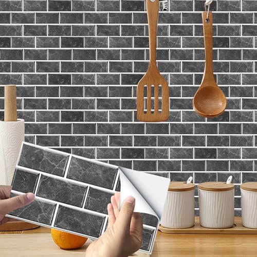Black Brick Tile Stickers for Bathroom Kitchen Waterproof Vinyl Stick on Tiles Backsplash Self Adhesives Wall Tile Transfers Peel and Stick Tile Decals for Living Room - Image 2