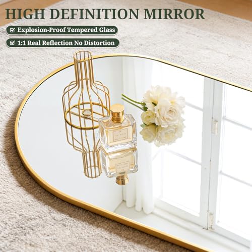 Mirror Full Length 64"x21" Full Body Floor Mirror with Stand, Shatterproof Glass, Aluminum Alloy Frame, Free Standing Wall Mounted or Leaning Arched Mirrors for Bedroom Living Room Entryway — view 4