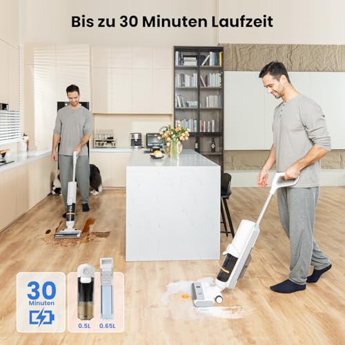 Proscenic F10 Pro Nass Trockensauger, Saugwischer Smart 3 in 1, Leichtgewicht, Leise kabelloser Staubsauger mit Wischfunktion, Selbstreinigungs und Trockenfunktion LED-Display, für Hartböden Tierhaare