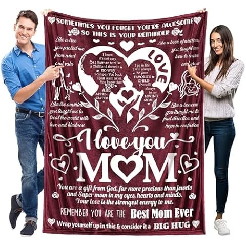 Junejour Blanket Gifts for Mom for Birthday, Mothers Day, Christmas, Super Soft Comfy I Love You Mom Blanket Gift from Daughter Son, Flannel Throw Blanket, 50"x70" Cover