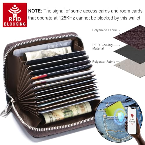 Image of Mayski Credit Card Holder, Zipper Credit Card Wallet for Women, Small Accordion Card Cases Holder, KeyChain Wallet, Business Card Holder, Apple Green