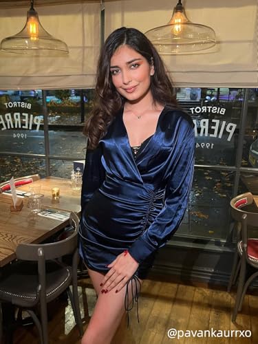 CIDER Satin Women Mini Shirt Dress Long Sleeve Collar Drawstring Waist Party Elegant Short Dress4