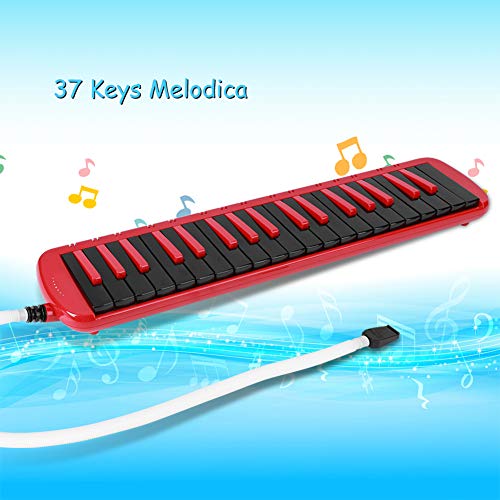 Blowpipe Melodica, Red/Blue/Black Abs Melodica 37 Key Melodica, Portable with Built‑In Keyboard with Carrying Bag(red)