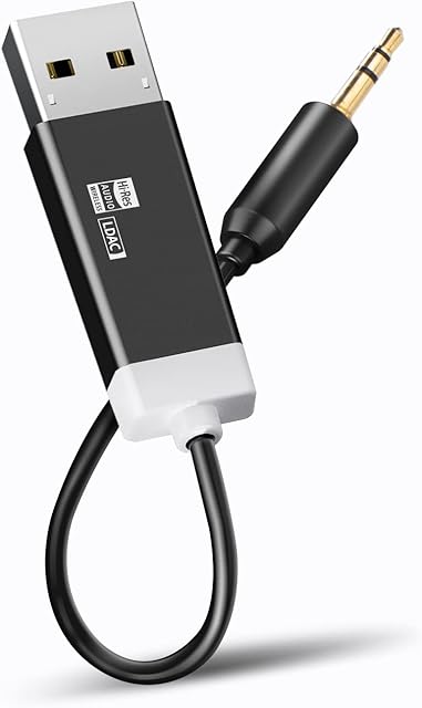 Amazon Brand  Eono BTR 01 Bluetooth Adapter with LDAC and DAC, Hifi Bluetooth 5.0 USB Receiver with 3.5mm AUX for Car /Stereo Systems for Wireless Audio Streaming, No Charging Needed, Auto On