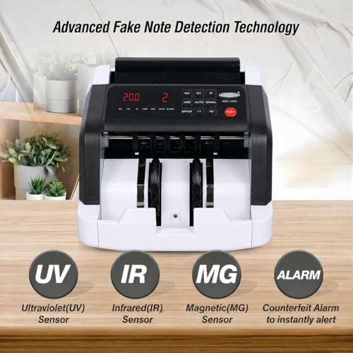 Image of Bambalio BEE-4500 Heavy-Duty Fully Automatic /1200 Notes /Min Speed UV /MG /IR /Double /Half /Chain Counterfeit Detection, Add /Batch Fake Note Detector|Compatible with New & Old Currency Digital Bill Counter