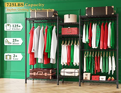 Raybee Clothes Rack Heavy Duty Clothing Racks For Hanging Clothes 725Lbs Capacity Metal Clothing Rack Heavy Duty Wire Garment Rack Freestanding Portable Clothes Rack Sturdy 77" H X 70.5" W X 13.8" D #TOP2