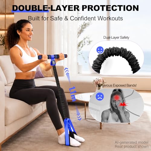 Image of Multifunctional Durable Pedal Resistance Band with Handle, Upgraded Elastic Exercise Bands for Home Gym, Anti-Snap Sit Up Equipment & Ab Trainer for Core /Arms /Legs /Glutes Workout for Women