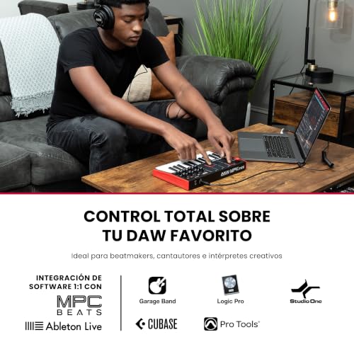 Miniatura 2 de Akai Professional Mpk Mini Mk3 - Teclado Controlador Midi Usb De 25 Teclas Con 8 Drum Pads, 8 Perillas Y Software De Producción Musical Incluido, Standard, Color Rojo