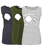 Smallshow Paquete de 3 Ropas de Maternidad sin Mangas para Mujeres Ropa de Lactancia para Mamá Army Green-Deep Grey-White Stripe M