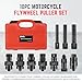 DNA Motoring 10pc Motorcycle Fly Wheel Puller Set, Universal Flywheel Puller Set Compatible with Yamaha Honda Suzuki Kawasaki Ducati, Red, TOOLS-00608