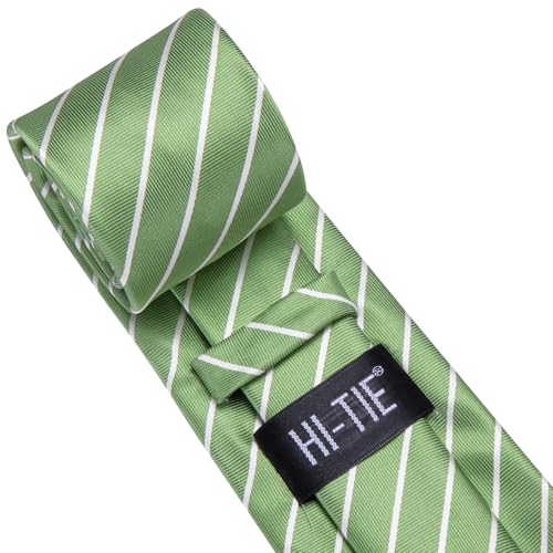 Image of Hi-Tie Paisley Floral Ties Set for Men Silk Mens Stripes Necktie Pocket Square Cufflinks Set Formal Business