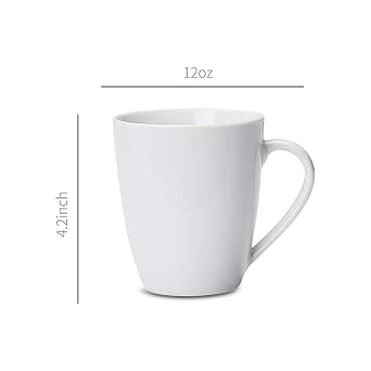 Amazon Basics Porcelain Heat Resistant Coffee Mugs, Microwave and Oven Safe, 12 oz, White, 12 Count