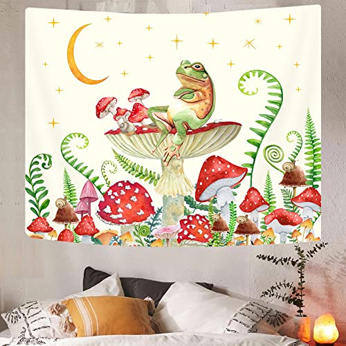 Goaok Mushroom Tapestry Forg Cottagecore Wall Tapestry Cute Forg Cottagecore Moon Stars Aesthetic Tapestry For Bedroom 70S 60S Botanical Plant Witchy For College Dorm Poster Blanket 60"X40" Black #TOP4