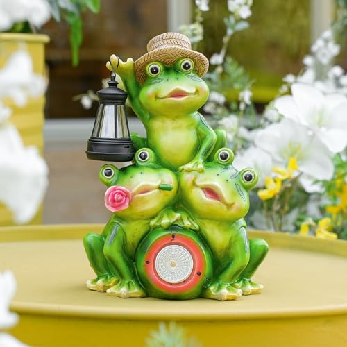 Joint Honglin Solar Frog Family Garden Statue with Lighted Lantern & Watermelon, Outdoor Frog Figurine, Waterproof Resin Garden Decor for Yard Lawn Patio Porch (Family Frogs) — view 2