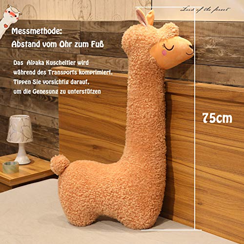 Celawork Alpaka Kuscheltier, Alpaka-Plüschtier mit langem Hals, Weiches Alpaka-Kissen-Stofftier, Nettes Alpaka-Plüschtier, Sofakissen Kissen Cartoon Gefüllte Puppen((Braun, 75cm)
