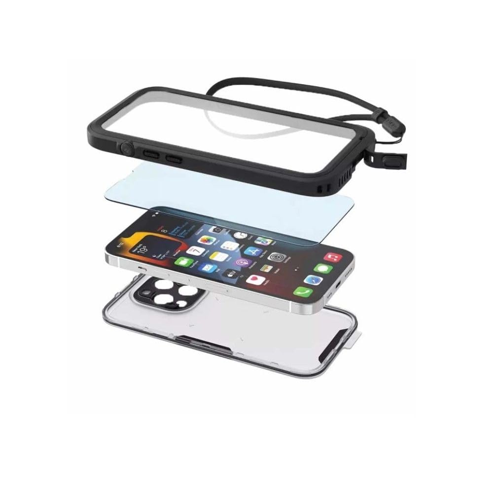 Catalyst - Cover Impermeabile e Antiurto Protezione Totale, custodia resistente alle cadute, alta protezione per iPhone 14 - retro trasparente e bordo rinforzato in gomma nero