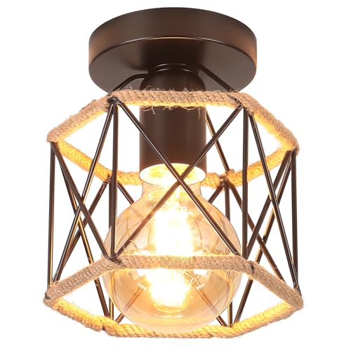 PETITES ECREVISSES Deckenleuchte Industrial Vintage Deckenlampe Retro E27 Hängeleuchte mit Hanfseil und Metall Design Pendelleuchte Schwarz Hängelampe 160mm für Esstisch Küche Esstisch