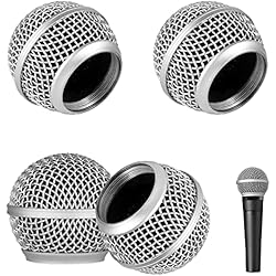 DaKuan - 4 cabezales de malla de metal para micrófono, con esponja, compatible con micrófono SM58 (plateado)