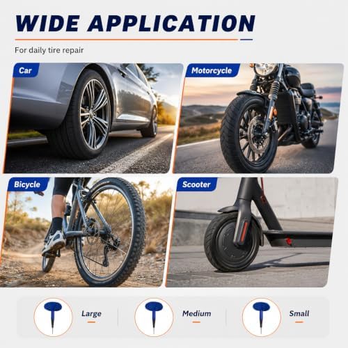 TTLCFP 24PCS Tire Repair Patch Plug, 4mm/6mm/9mm Heavy Duty Rubber Wheel Repairing Patch Plug, Mushroom Nails Tire Patches Combination Puncture Repair Unit for Car Truck Motorcycle — view 5