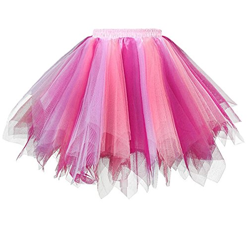 Dressever Damen Tüllrock 50er Rockabilly Petticoat Retro Tutu Ballet Cosplay Prom Abendkleider Anlass Koralle Fuchsie Medium