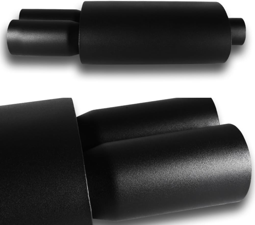 Universal 3" Outlet DTM Dual Tip Style Muffler Hi Flow Stainless Steel Weld-On 2.5" Inlet, Dual Tip Muffler, Deep and Smooth tone (Blue Burnt)