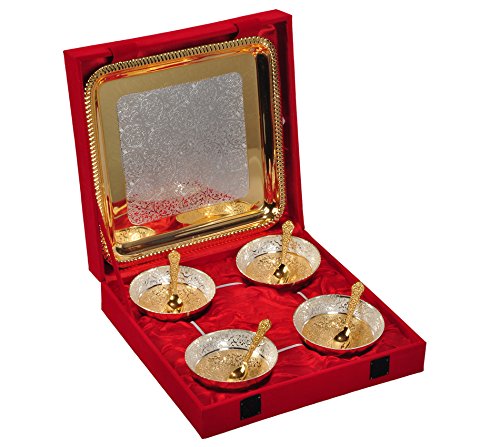 Adidev Festival Gift Gold And Silver Plated Brass Bowls Set Of 9 Pcs