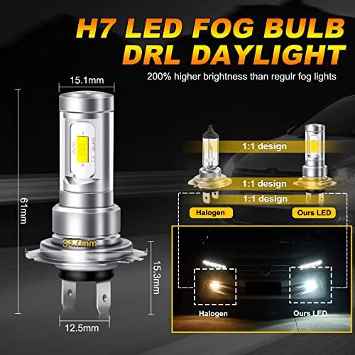 OPP ULITE H7 Led Fog Light Bulbs, High Power 80W Super Bright 6000K Xenon White 2000 Lumens Waterproof Replace for Driving Daytime Running Lights DRL or Fog Lights -2PCS (V13)