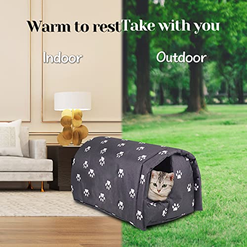Stray Cats Shelter, Waterproof Outdoor Cat House Foldable Warm Pet Cave For Winter Wild Animal Tent Bed Anti-Slip Kitten Cave For Feral Cat Dog Puppy Weatherproof Black (M:17.7"×15.7"×13.7") #TOP4