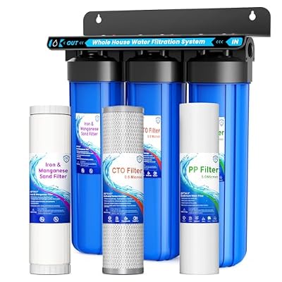 Whole House Water Filter System, 3-Stage Iron & Manganese Removal 20"x4.5" Filter, with Sediment Filter, Reduces Iron, Manganese, Chlorine, Odor, Sediment,1" NPT, 120,000 Gal Capacity