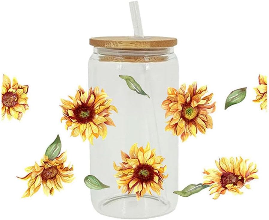 Adhesivo de transferencia UV DTF para tazas de vidrio, impresión de mariposas de plantas de dibujos animados, impresión 3D UV DTF de transferencia