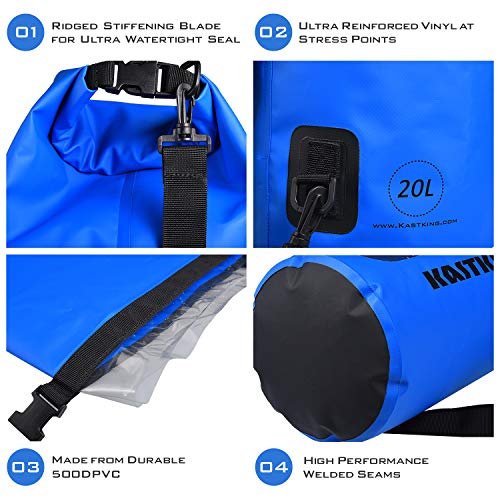KastKing Dry Bags(with phone case),100% Waterproof Storage Bags,Military Grade Construction for Swimming,Kayaking,Boating,Hiking,Camping,Fishing, Biking,Skiing,Blue,20L - Thumbnail 4