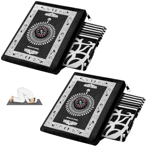 Srvauyea 2 Stück Gebetsteppich, Muslimische Gebetsmatte, Reise Gebetsteppich, Teppich Reisegebetsteppich mit Kompass für Männer Frauen Familienreisen Eid-Geschenke