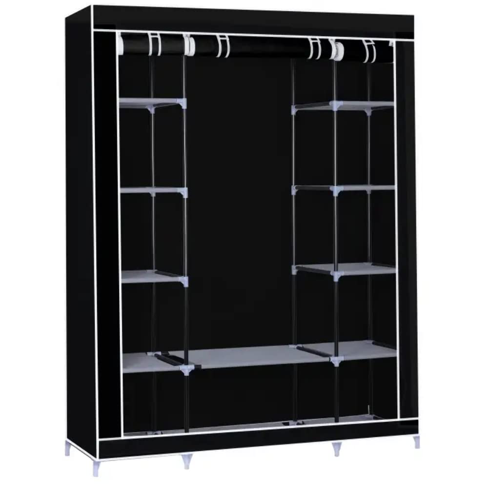 Herzberg, Armoire de Rangement, avec étagères, Barre de Suspension Mobiles revêtues de Poudre, Une Armoire Portable avec Une Structure Robuste