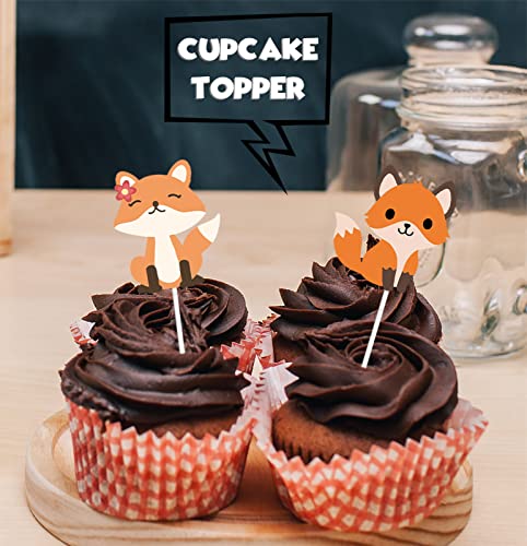 18Pcs Orange Glitter Dessert Cupcake Topper Animal Fox Theme Baby Shower Boy Girl Happy Birthday Party Theme Decor Supplies #TOP4