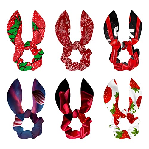 Chouchous en satin lot de 6 avec oreilles de lapin élastique cheveux queue de cheval ruban
