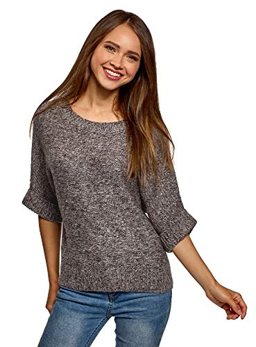 oodji Ultra Femme Pull en Maille Chinée à Manches Chauve-Souris, Marron, XL