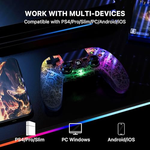 2 Pack Wireless Controller for PS4, With Adjustable RGB Lighting, 1000mAh Battery, Dual Vibration Motors, and 6-Axis Gyroscope, Gaming Controller Compatible with Playstation 4/Slim/Pro/PC/IOS/Android by Kujian - Image 2