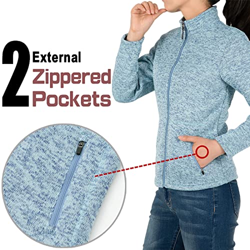 Bonnorth Women's Long Sleeve Sweater Fleece Jacket Outerwear, Sherpa Lined Stand Collar Jackets With Pocket Blue Heather Xxl #TOP5