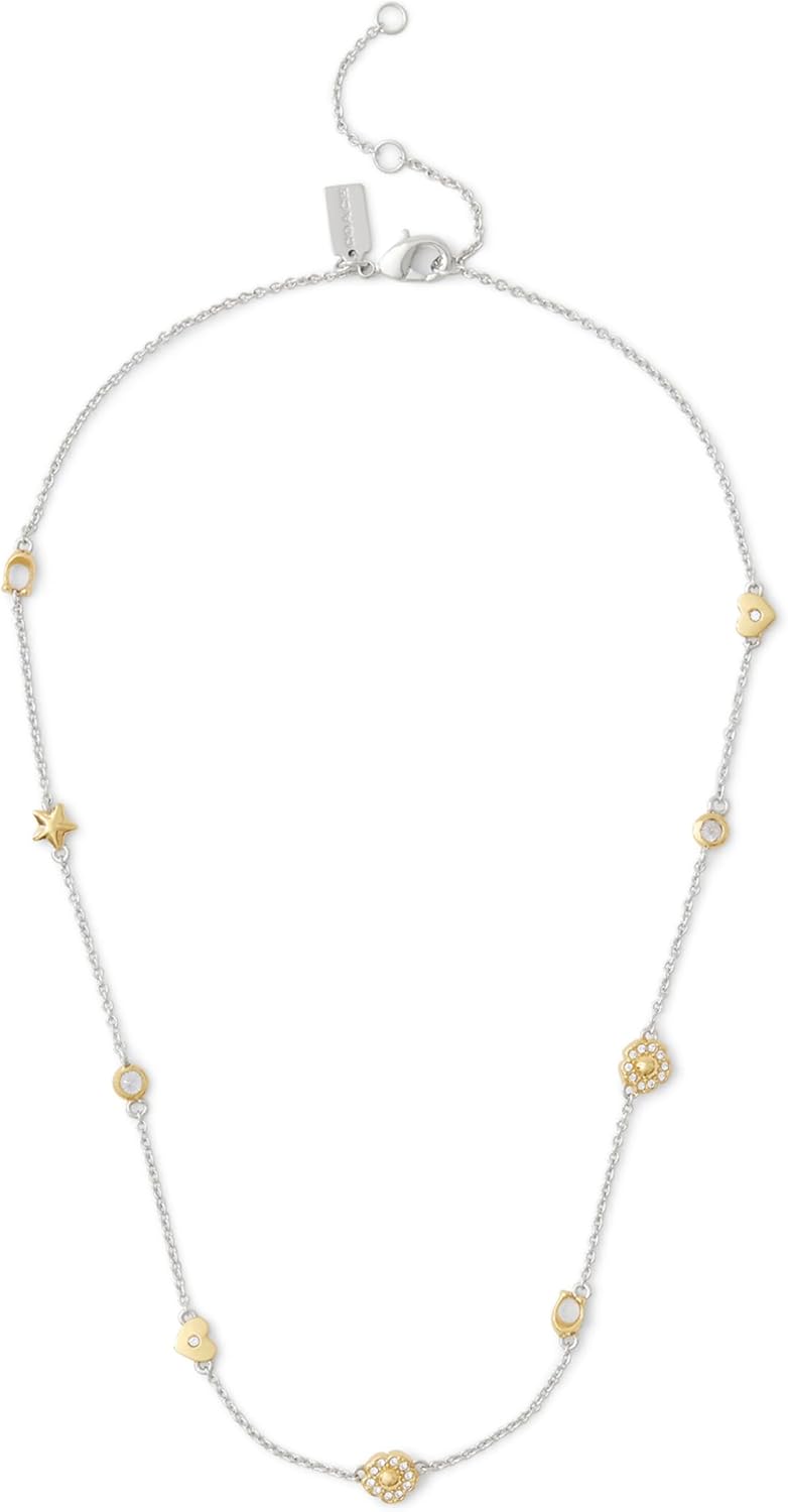 COACH Women's Signature Tea Rose & Heart Strand Necklace