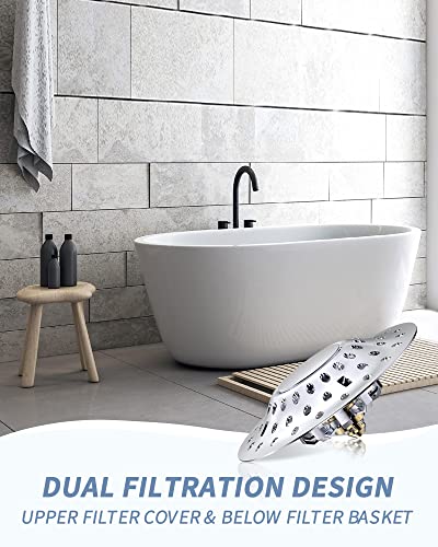 Upgraded 2 In 1 Bathtub Stopper With Drain Hair Catcher, Anti-Clogging Tub Stopper With Dual Filtration Design, Pop-Up Bath Tub Stoppers Bathtub Drain Plug For 1.45-1.85" Drain Hole #TOP3