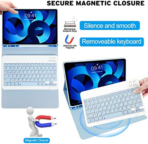 Jsvacva Keyboard Case for iPad Air 5 2022 & Air 4 2020 10.9 inch, Bluetooth Wireless Keyboard Case Compatible with iPad Pro 11 2022/2021/ 2020/2018, Blue (iPencil Not Include)